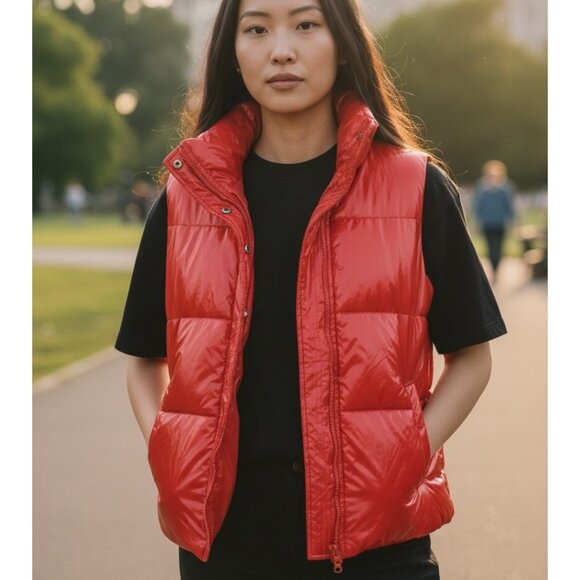 A New Day Womens Red Puffer Vest Lightweight Quilted Outerwear W/ Pockets Small - Picture 1 of 10